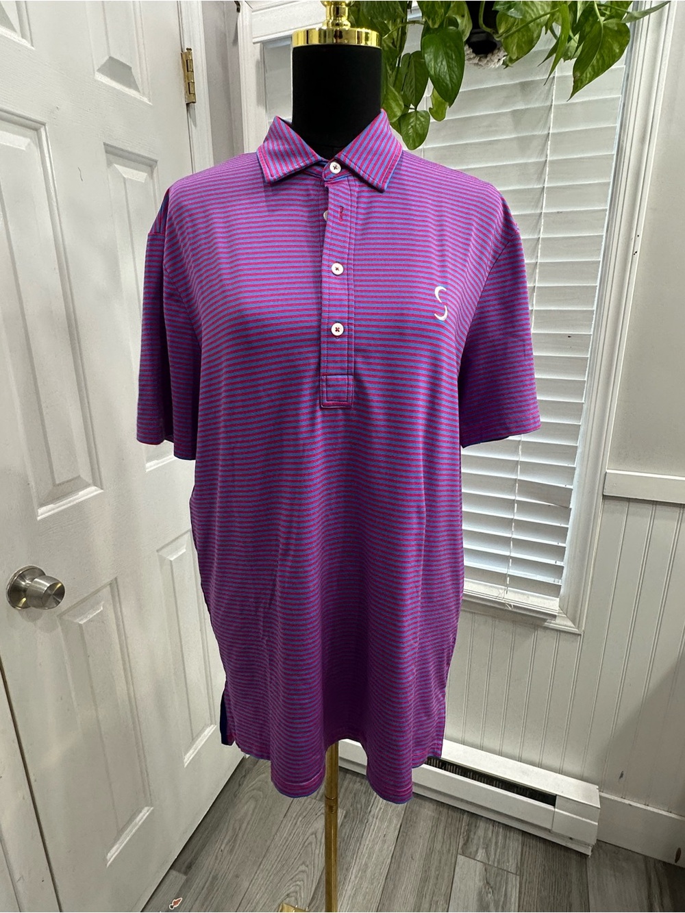 RLX Ralph Lauren Purple and Pink Striped Polo